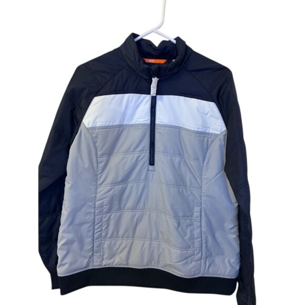 CBUK Cutter & Buck Womens Navy White Grey Quilted Quarter Zip Jacket Large